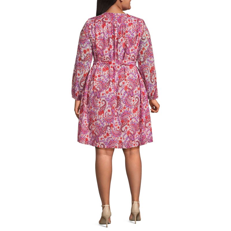 Lands' End Women's Chiffon Long Sleeve Fit and Flare Dress, 2 of 4