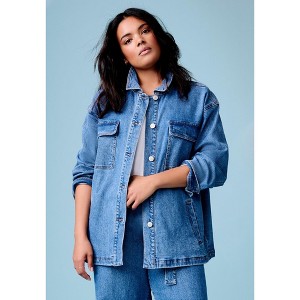 June + Vie by Roaman's Denim Utility Jacket - 1 of 2