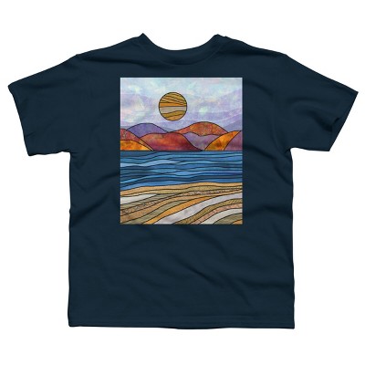 Boy's Design By Humans Beach Landscape Stain Glass By Maryedenoa T-Shirt