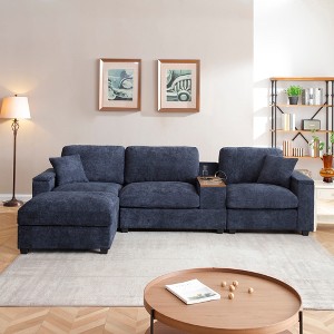 120.3"W L-Shaped Sectional Sofa, Comfy Cloud Couch with 360° Swivel Tray, USB Ports, Storage Armrest, Cup Holders & Ottoman - ModernLuxe - 1 of 4