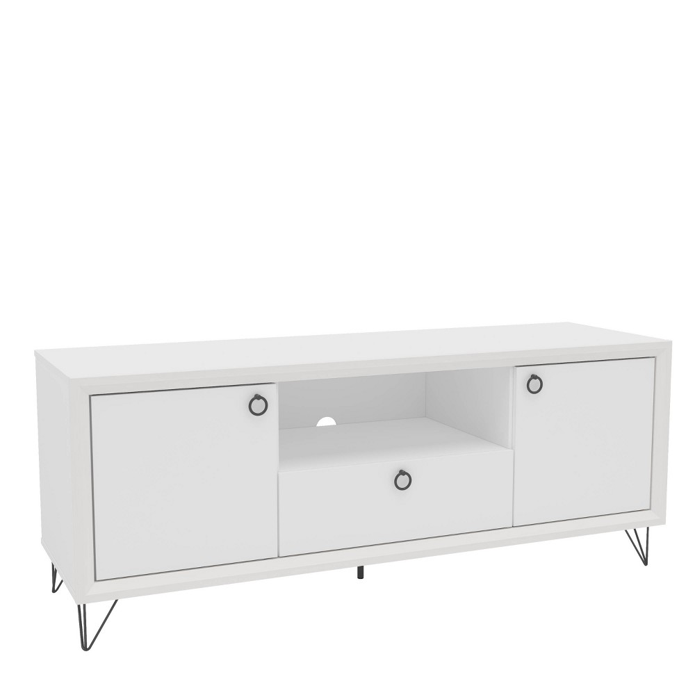 Oslo TV Stand for TVs up to 65" White - Polifurniture: Modern Media Console with Storage Cabinets & Shelves