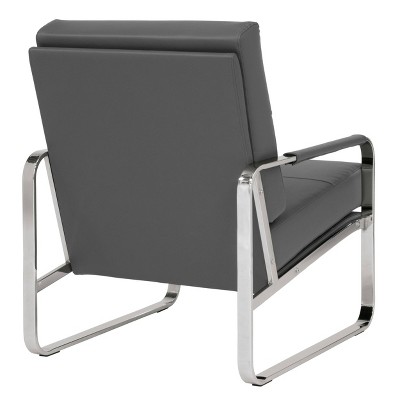 Smoke Gray Leather and Chrome Accent Chair