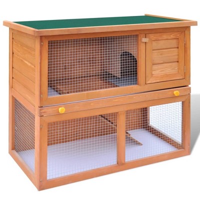 vidaXL Rabbit Hutch Brown Wood, Iron Wire 35.4 x 17.7 x 31.5 in Pull-Out
