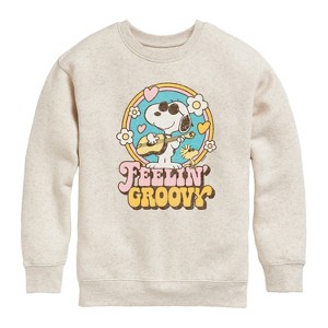 Boys' - Peanuts - Feelin Groovy Snoopy And Woodstock Graphic Long Sleeve Fleece Sweatshirt - 1 of 4