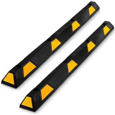 Pyle 72 Inch Heavy Duty Rubber Vehicle Wheel Stopper Curb Garage Floor Blocker Guide for Driveways and Parking Lot Spots, Black/Yellow