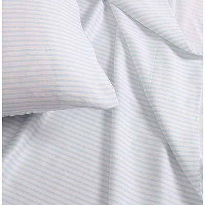 Queen Blue Cotton Sateen Floral Sheet Set