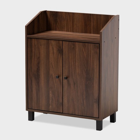 Rossin Walnut Finished 2 Door Wood Entryway Shoe Storage Cabinet