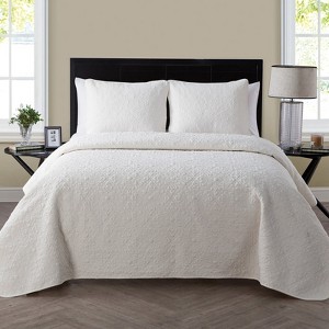 FIONECA Embossed Quilt Set Floral-Geometric Texture Design Stylish Bedding for Master Suite (Includes Quilt + Sham) - 1 of 4