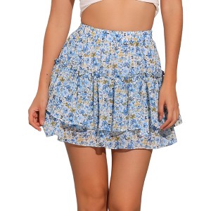 INSPIRE CHIC Women's Summer Floral Tiered Ruffle Cute Mini Skirt - 1 of 4