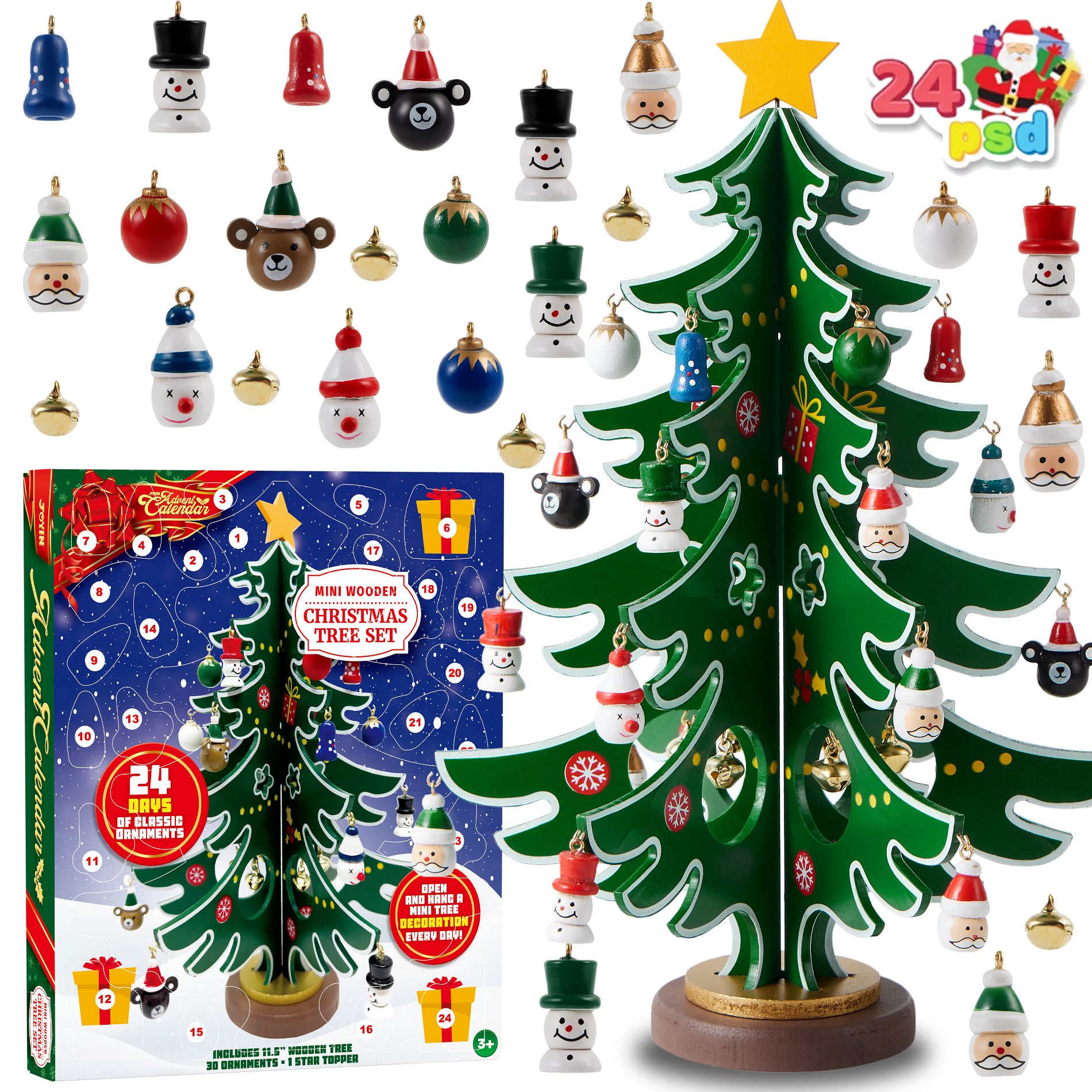 Joyfy 2025 Christmas Advent Calendar – 24 Days of Ornaments for Tree Decorating Fun!