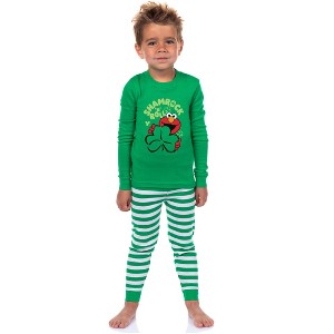 Sesame Street Toddler St Patrick's Day Lucky Shamrock Elmo Sleep Pajama Set Green - 1 of 4