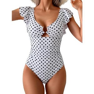 Eomenie Women's One Piece Swimsuit Tummy Control Bathing Suit Cutout Ruffle Slimming Swim Suit - 1 of 3