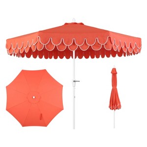 JONATHAN Y Tracy 9 ft. Classic MidCentury Scalloped Fringe Market Patio Umbrella with Auto-Tilt, Crank, Wind Vent and UV Protection - 1 of 4