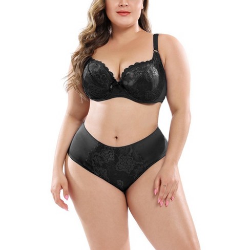 Agnes Orinda Women's Plus Size Underwire Lace Push-up Adjustable Straps Bra  And Panty Set Black 40e : Target