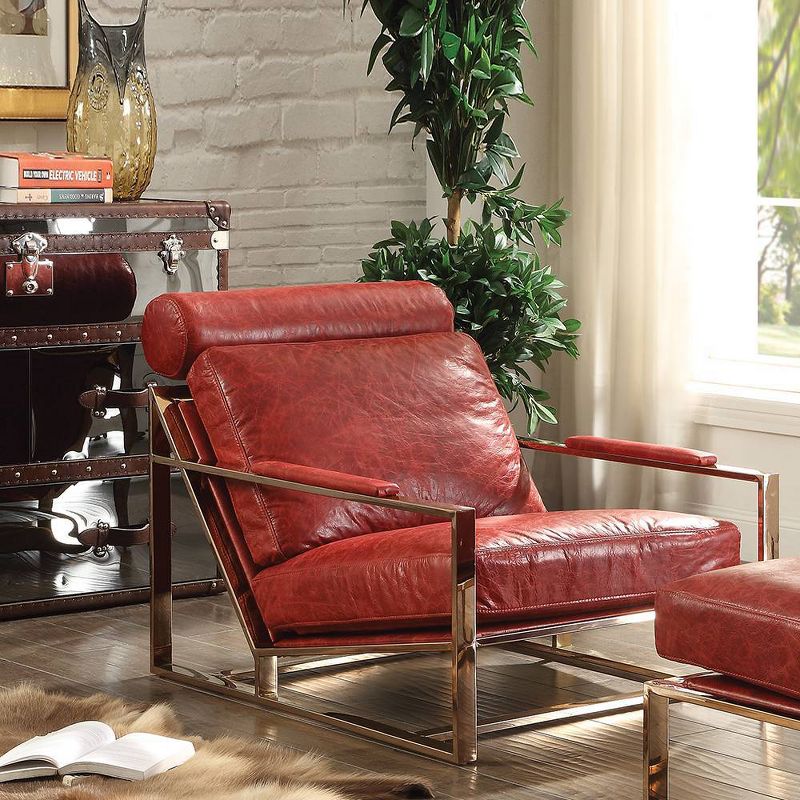 29&#34; Quinto Accent Chair Antique Red Top Grain Leather/Stainless Steel - Acme Furniture, 1 of 8