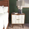 Vynxaria Dark Brown (Burnished Walnut) 2-Drawer Nightstand, Acacia Wood, English Dovetail Drawers, Canted Cylindrical Legs, Brass Pulls - 3 of 4