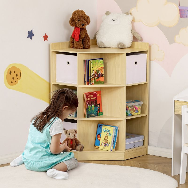 HOMCOM Wooden Kids Cabinet Freestanding Corner Storage Drawer Toys Clothes Books Organizer Dresser Children Bookcase Display Shelf Wardrobe for Bedroom with Anti-toppling Hardware Drawers, 3 of 10