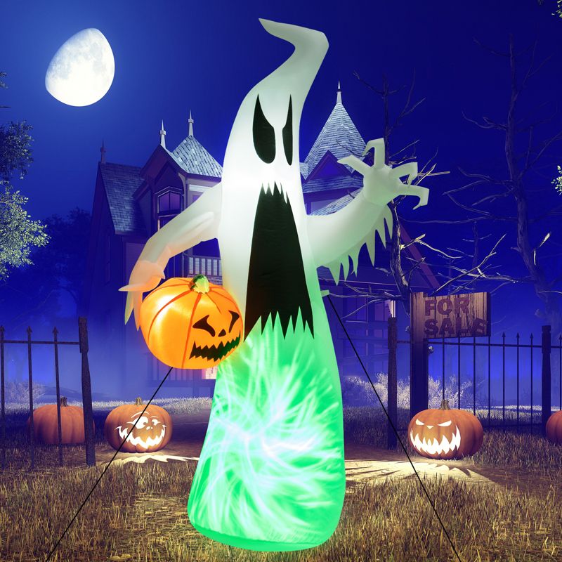 Tangkula 6FT Halloween Inflatables Ghost Holding Pumpkin Blow Up Ghost & Pumpkin Prop with Rotating LED Light Scary Halloween Decorations, 3 of 11