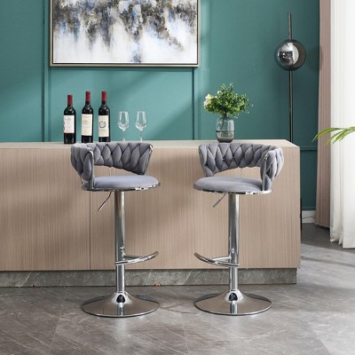 DSVIMOY Counter and Bar Stool Set Swivel Adjustable Velvet Seat with Chrome Footrest for Modern Spaces, Gray, 25.98"*12.99"*20.66"