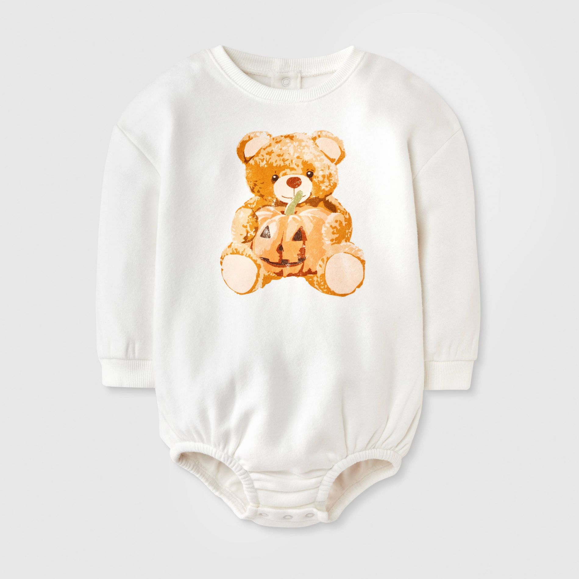 Grayson Threads Mini Baby's Teddy Bear Pumpkin Long Sleeve Halloween Romper - Off-White