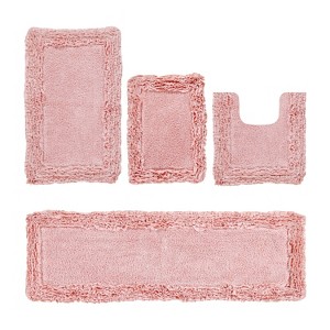 Shaggy Border Collection 4-Piece Bath Rug Set 100% Cotton Tufted Weave Ruffle Border Pattern Bathroom Rug for Machine Washable Bathmat - 1 of 4