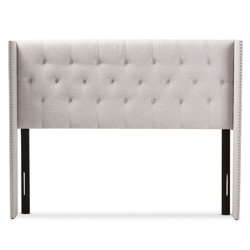 Ally Modern and Contemporary Fabric Button Tufted Nail Head Winged Headboard King Light Beige Gray - Baxton Studio, 3 of 7
