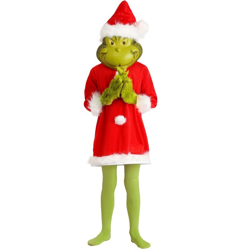 HalloweenCostumes.com The Grinch Santa Deluxe Costume with Mask for Kids, 1 of 6