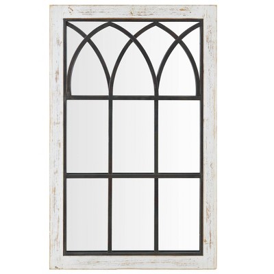 24" x 1" x 37.5" Vista Arched Farmhouse Window Mirror Distressed White - FirsTime & Co.