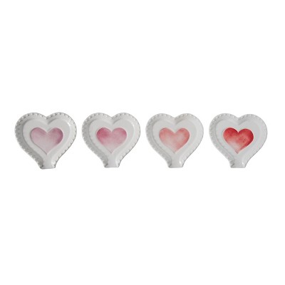 Transpac Ceramic Watercolor Heart & Hobnail Spoon Resin Set of 4 Valentines Home Decorations