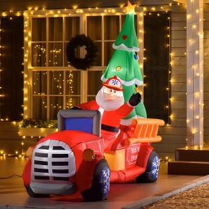YOOCOZZ Blow-Up Outdoor Yard Christmas Decoration - 7.5ft Xmas Inflatable Santa Claus Driving a Fire Truck with Tree, with LED Lights Display - 1 of 4