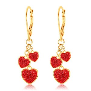 Chanteur Hypoallergenic Kids Jewelry Accessories Heart Dangle Red CZ Yellow Gold Brass Plating Earrings leverback is made from 925 Sterling silver - 1 of 1