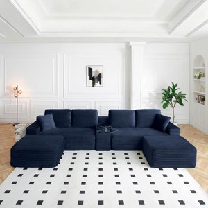GDFStudio Luvina 150'' 4-Seater Corduroy Upholstered Sectional Sofa with Cup Holders and USB Ports - 1 of 4