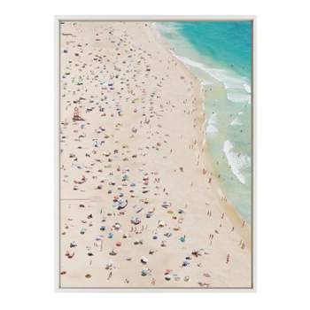 28" x 38" Sylvie Crowded Beach from Above Framed Canvas White - Kate & Laurel All Things Decor