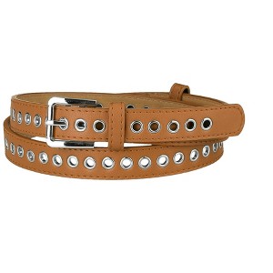 Allegra K Women's PU Leather Metal Buckle Skinny Hollow Grommet Waist Belts - 1 of 4