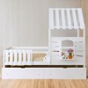 Twin Size House Bed with 2 Storage Drawers, Guardrails, Roof & Window - Wooden Playhouse Bed for Kids - 3 of 4