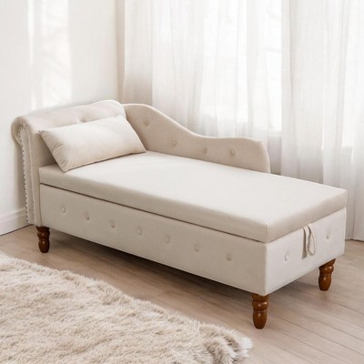 Alilang 58.26 Velvet Upholstered Chaise Lounge with Rolled Arm and Tufted Accents-Beige