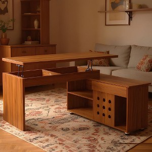Vynxaria 55.1'' Walnut L-Shaped Executive Desk Height Adjustable (28"-38.5"), Storage Drawers/Cabinet, Home Office Desk - 1 of 4