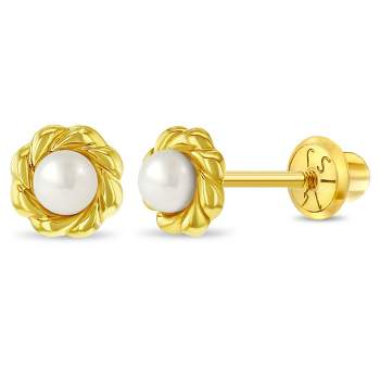 Girls' Elegant Freshwater Pearl Screw Back 14k Gold Earrings - In Season Jewelry