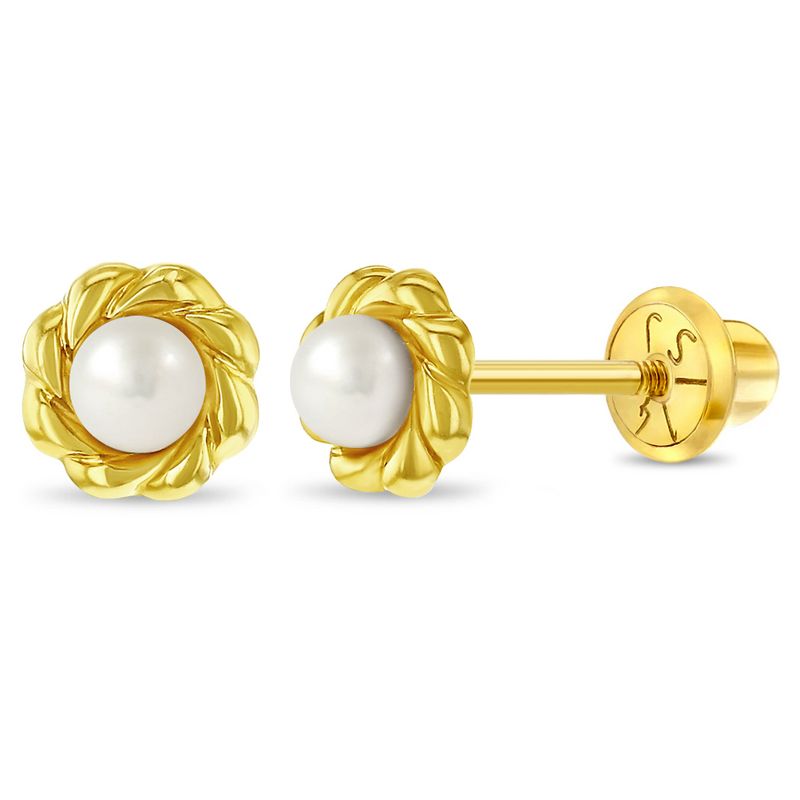 Girls' Elegant Freshwater Pearl Screw Back 14k Gold Earrings - In Season Jewelry, 1 of 5