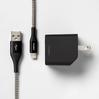 2-Port Wall Charger 15W USB-C & 5W USB-A (with 6' Lightning to USB-A Cable)  - heyday™ Black/Gold