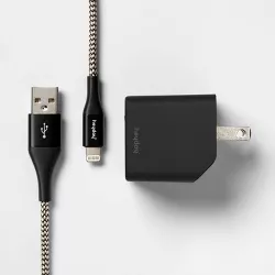heyday™ 2-Port Wall Charger 15W USB-C & 5W USB-A (with 6' Lightning to USB-A Cable)