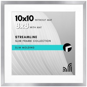 Americanflat 10x10 Picture Frame with Shatter-Resistant Glass, Use as 8x8 Frame with Mat or 10x10 Frame Without Mat, Streamline Collection, Silver - 1 of 1