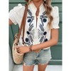 Women Boho Embroidered Ruffled Collar Blouse Short Sleeve Shirt - 3 of 4