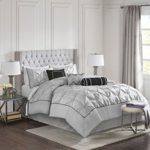 Sapphtopaz 7 Piece Comforter Set Elegant Bedding Comforter Sets Solid Color Reversible Tufted Bedding Set with Throw Pillows - 1 of 4