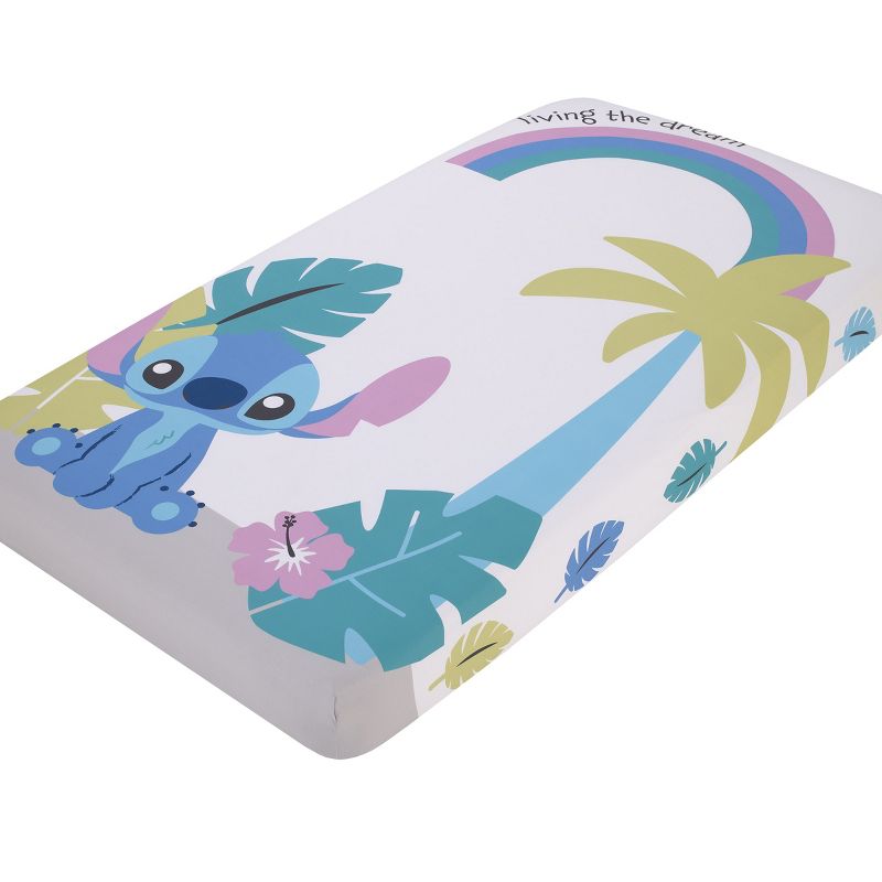 Disney Stitch Blue, Teal, Lime, Lavender, and White Living the Dream Photo Op Fitted Crib Sheet, 1 of 5