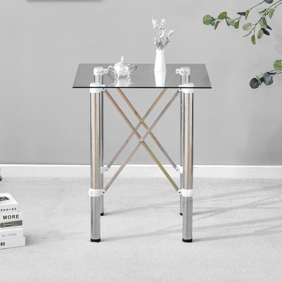 NicBex Dining Table 20" Elegant Square Glass Table with Telescopic Metal Legs for Dining Room