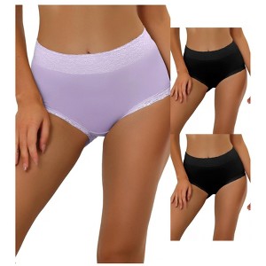 Allegra K Women's High-Waisted Lace Trim Tummy Control Full Coverage Briefs 3 Packs - 1 of 4
