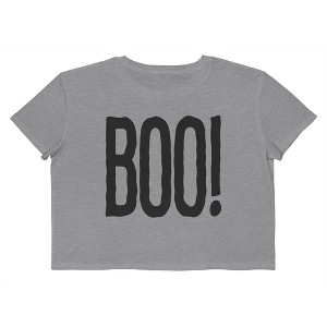 Rerun Island Women Boo Large Text Short Sleeve Graphic Cotton Cropped Loose T-shirt - 1 of 4