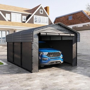 Real Relax Metal Carport Kits with Galvanized Steel Roof, Heavy Duty Metal Frame Canopy with Removable Sidewalls for Tractors, Boat,Car,Gray - 1 of 4