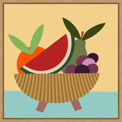 Modern Abstract Fruit Bowl Canvas Print with Maple Frame